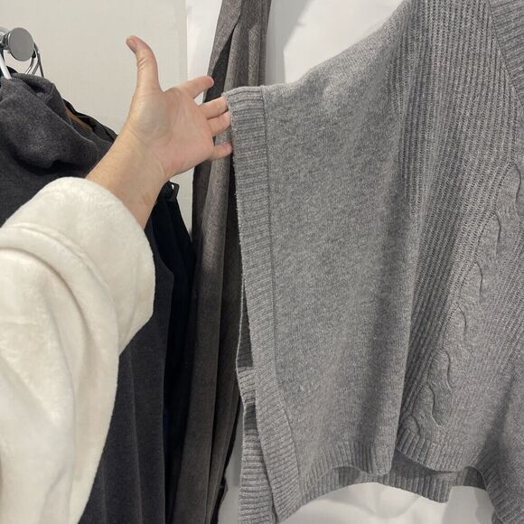 Nordstrom V-Neck Wool Cashmere Poncho Cape Grey One Size Minimalist Classic - Picture 4 of 9